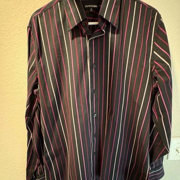 Express Men's Black and Pink Striped Shirt - Picture 3 of 3
